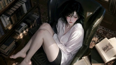 书房清冷短发美女