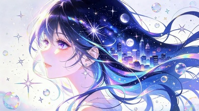 星空发丝梦幻都市美少女