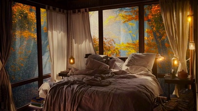卧室秋林雨