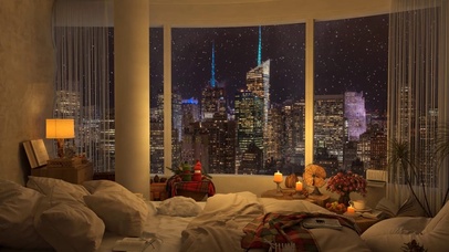 温馨城市雪景房间