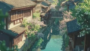 浪漫午后古城溪流建筑