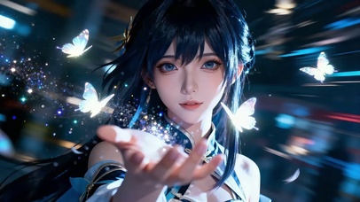 蝶芒间玄裳少女
