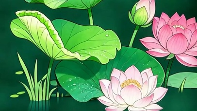 护眼荷花带鱼屏