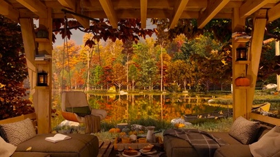 湖边舒适的秋日