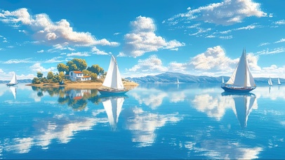 湖泊岛屿与帆船