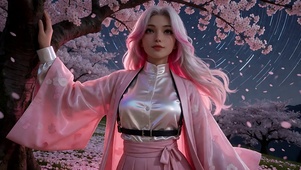 樱花树下粉红女郎