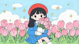 女孩拿着鲜花