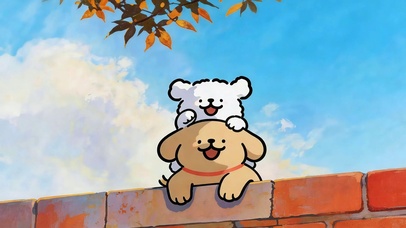 线条小狗可爱爬墙