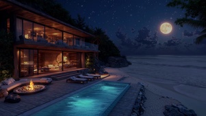 星夜海边小屋