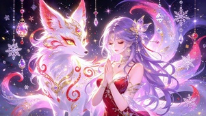 紫发祈愿少女与九尾灵狐