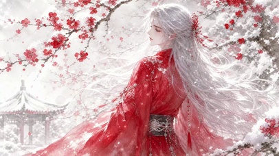 雪中红衣少年