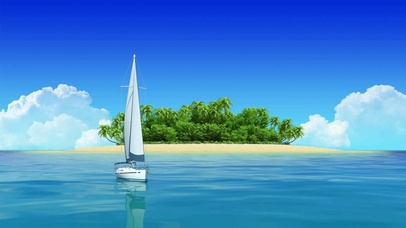 唯美大海岛屿帆船