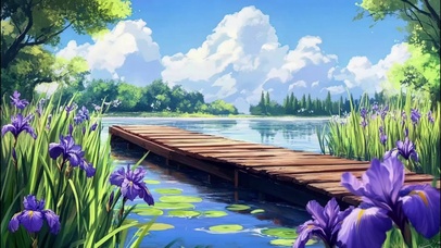 夏日蓝天湖心栈桥风景