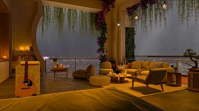 大雨天都市豪华公寓