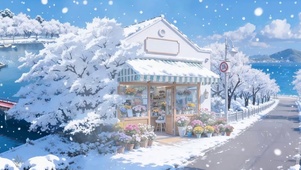 雪景花店树木双屏