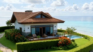 护眼房屋花草树木海景双屏