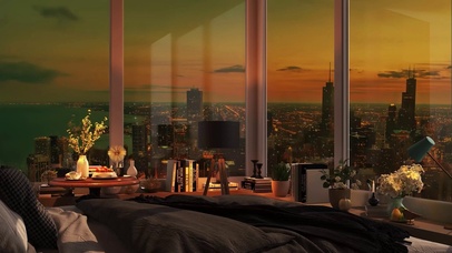 傍晚的城市房间