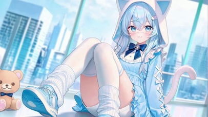 蓝发猫耳可爱二次元少女