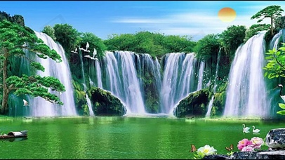 山水画流水生财聚宝盆风景