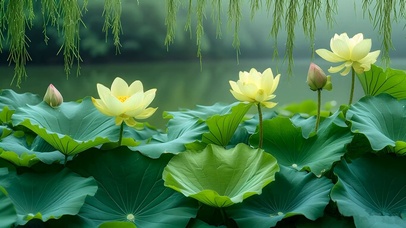 护眼绿色治愈荷花