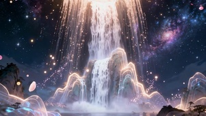 流光织就星河垂瀑的仙山秘境瀑布