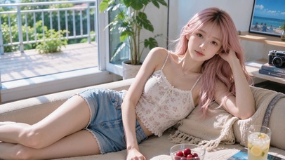 粉发清纯美女
