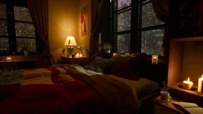 温馨雨天夜晚卧室