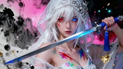水墨异色持剑少女