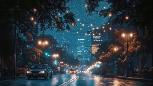 浪漫星夜城市道路车流