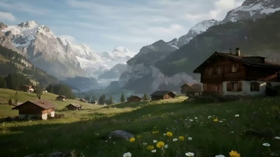 清新阳光草原木屋