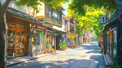 清新夏日小镇街道风景