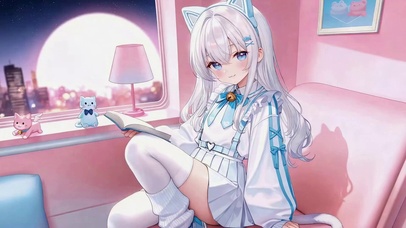 银发猫耳少女的阅读时光