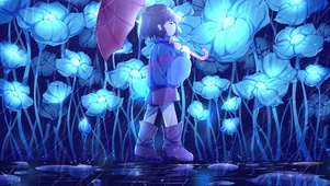 雨天森林静谧少女