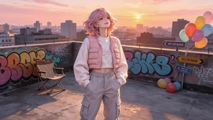 天台粉发少女
