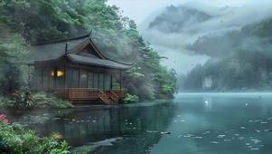 古风护眼绿景河流