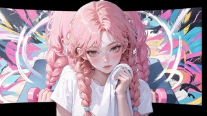 大屏环绕粉发擦汗女孩