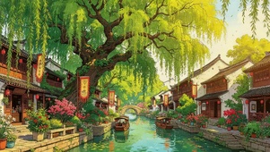 唯美绿色江南小镇