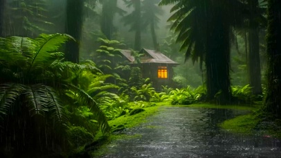 雨天树林小屋
