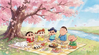 蜡笔小新樱花下春日野餐