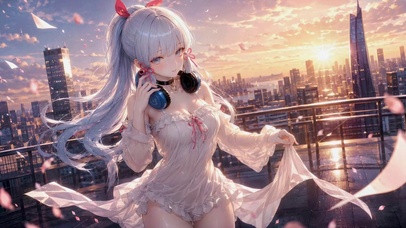 夕阳天台银发二次元美少女