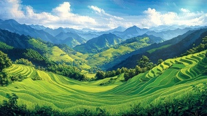 清新夏日蓝天绿色山脉