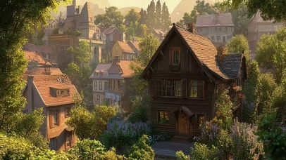 绿色森林静谧小镇村庄