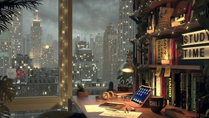 纽约曼哈顿雨天书房