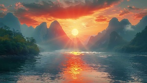 山水湖畔晚霞