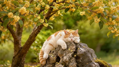 桂花树下的橘猫
