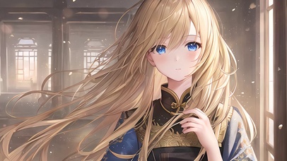 唯美楼阁黄发少女