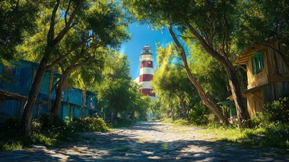 清新阳光海岛灯塔