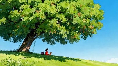 树下看风景的女孩