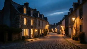 静谧小镇街道夜景