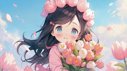 可爱的郁金香女孩